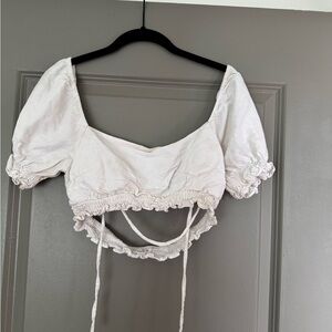 Le Lis White Puff Sleeve Crop Top